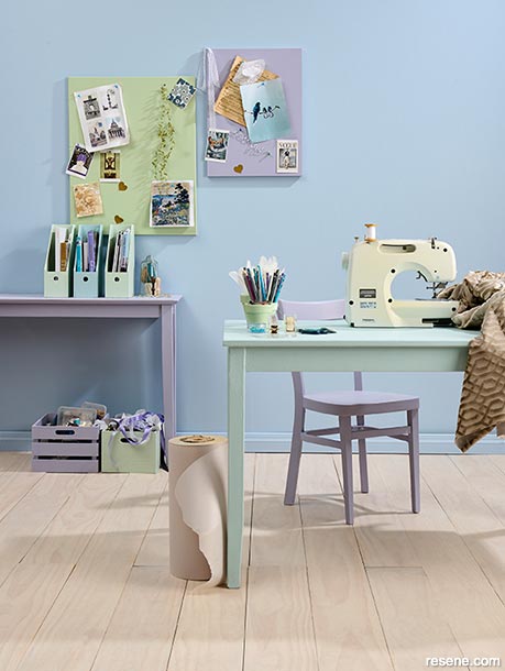A pastel coloured craft room