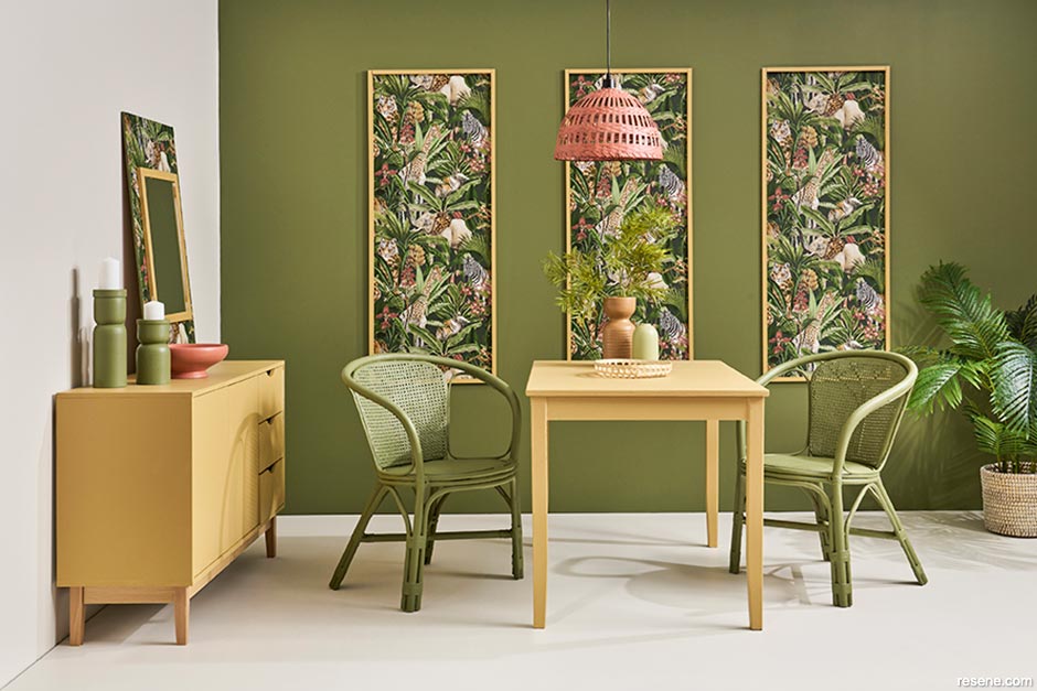 A tropical inspired dining room